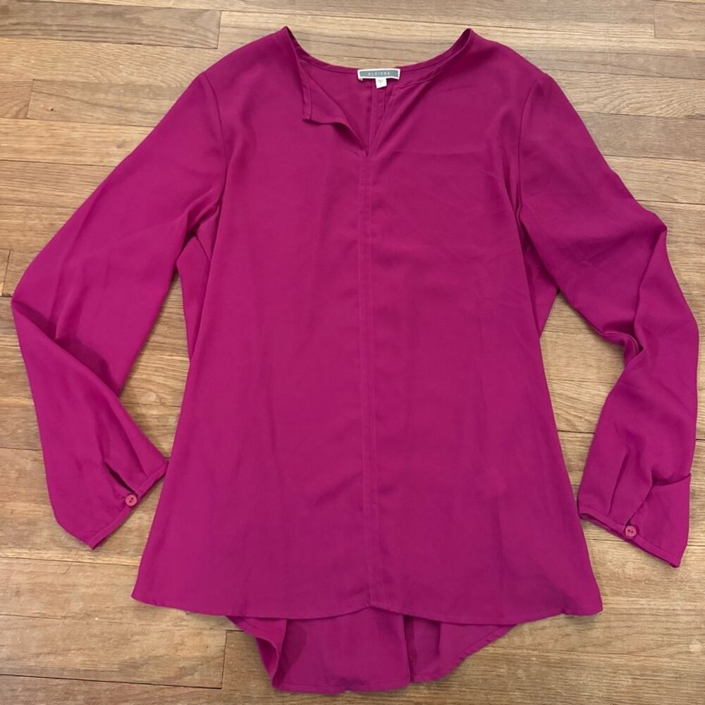 Pleone purple V-neck long sleeve tunic blouse shirt top size large L
b57